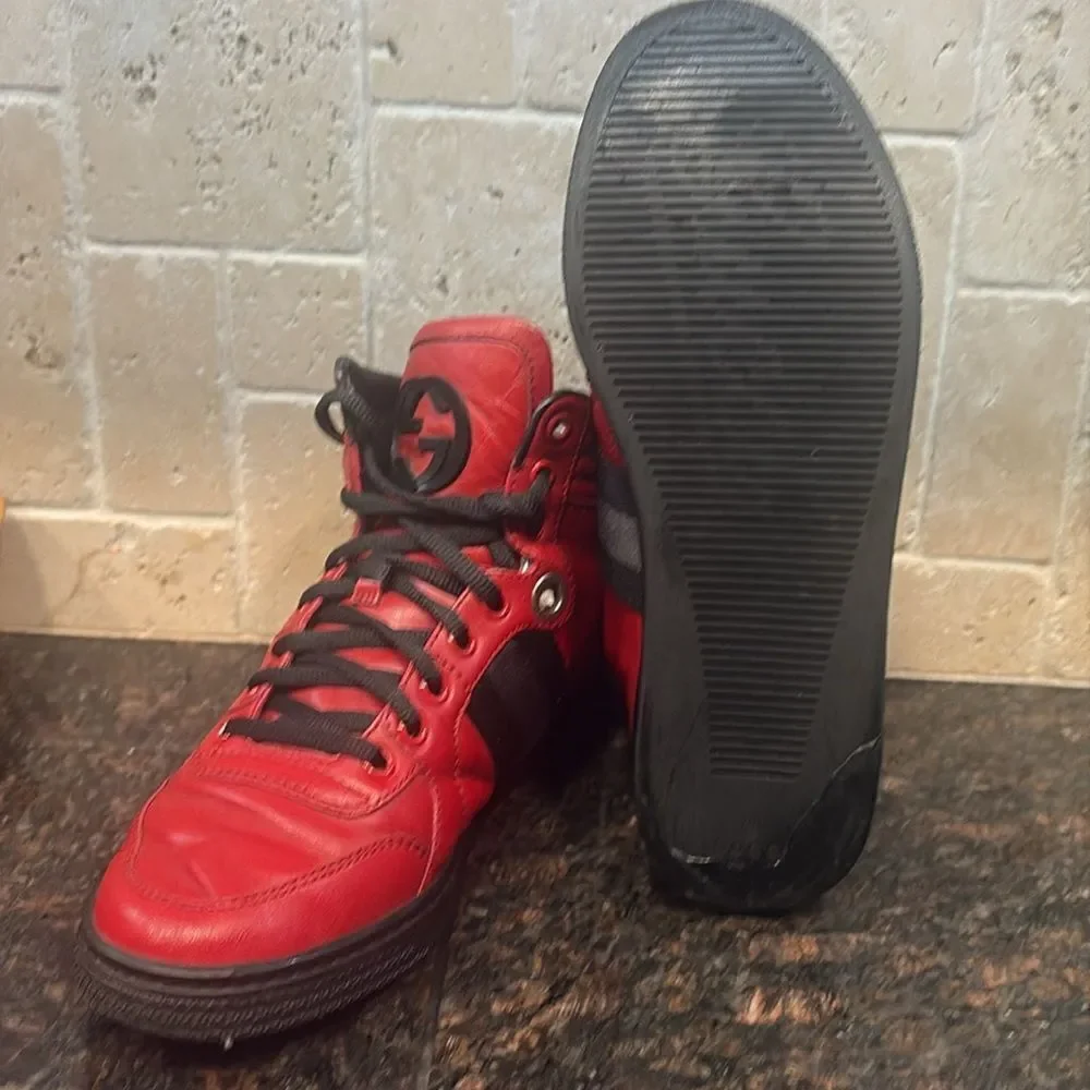 Gucci Silverstone NS Nylon High 'Red' Viaggio Leather Stripe Collection $890